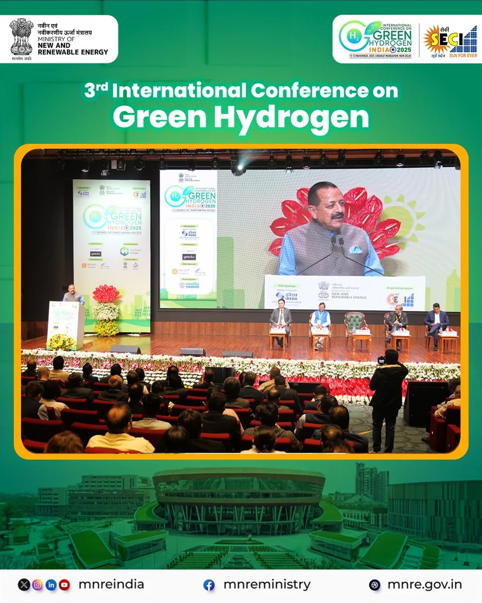Dr Jitendra Singh addressing the third International Conference on Green Hydrogen 2025 at Bharat Mandapam